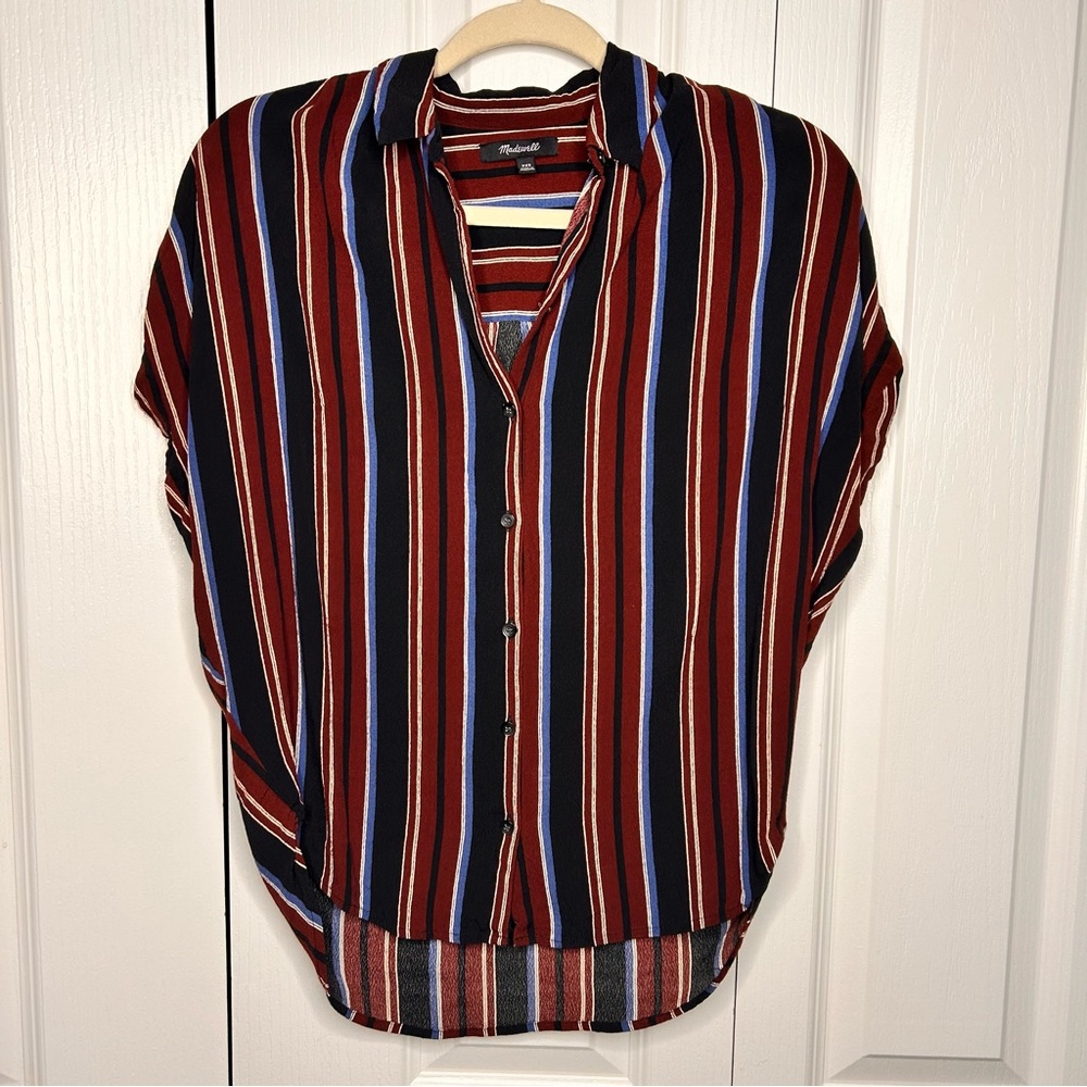 Madewell Blouse Womens XXS Multi Striped Sleeveless‎ Button Up Top Relaxed Fit